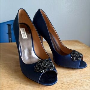 Badgley Mischka Blue Embellished Peep-Toe Heels